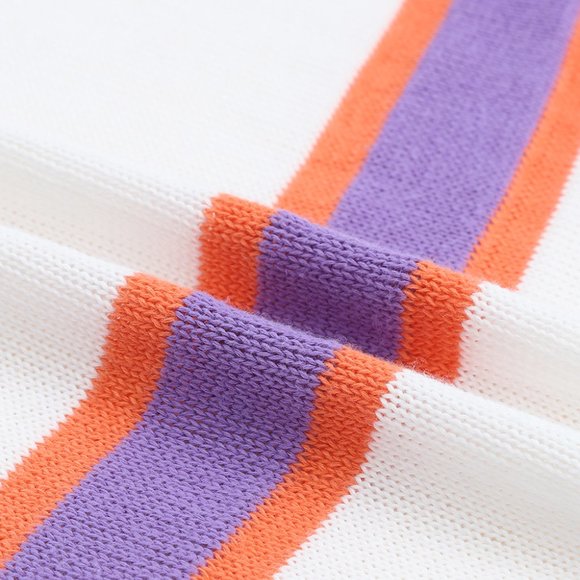 Ivory Lavender Striped Long Sleeve Ribbed Trim Button Cardigan Pastel Sweater - Picture 9 of 11